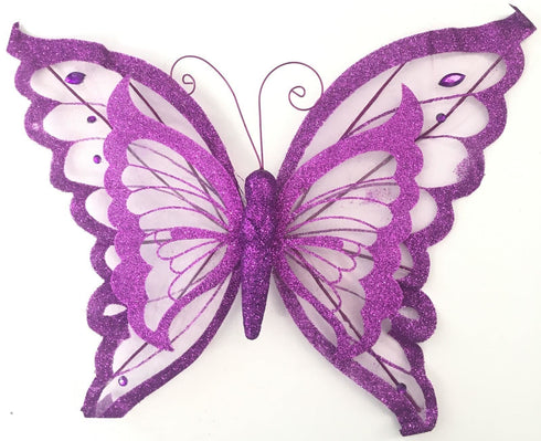SILVER / PURPLE LAYER ORGANZA BUTTERFLY CLIP. PM551129